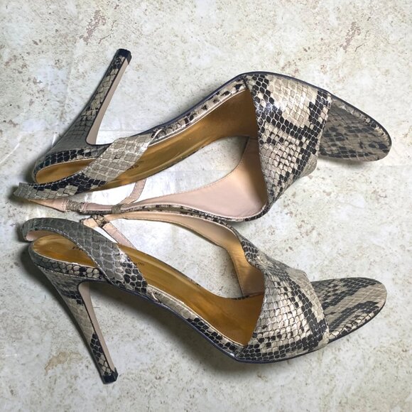 Pierre Dumas Womens Faux Snakeskin Open-Toe Slingback Heels Size 10 Gold Insole - Picture 7 of 9